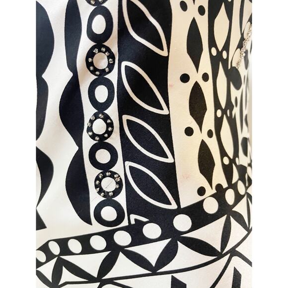 Nina Austin Silk Beaded Abstract Black and White Dress Large - Picture 12 of 16